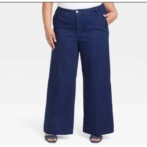 Ava & Viv Women's Wide Leg High Rise Relaxed Fit Stretch Dark Wash Jeans 22R NWT
